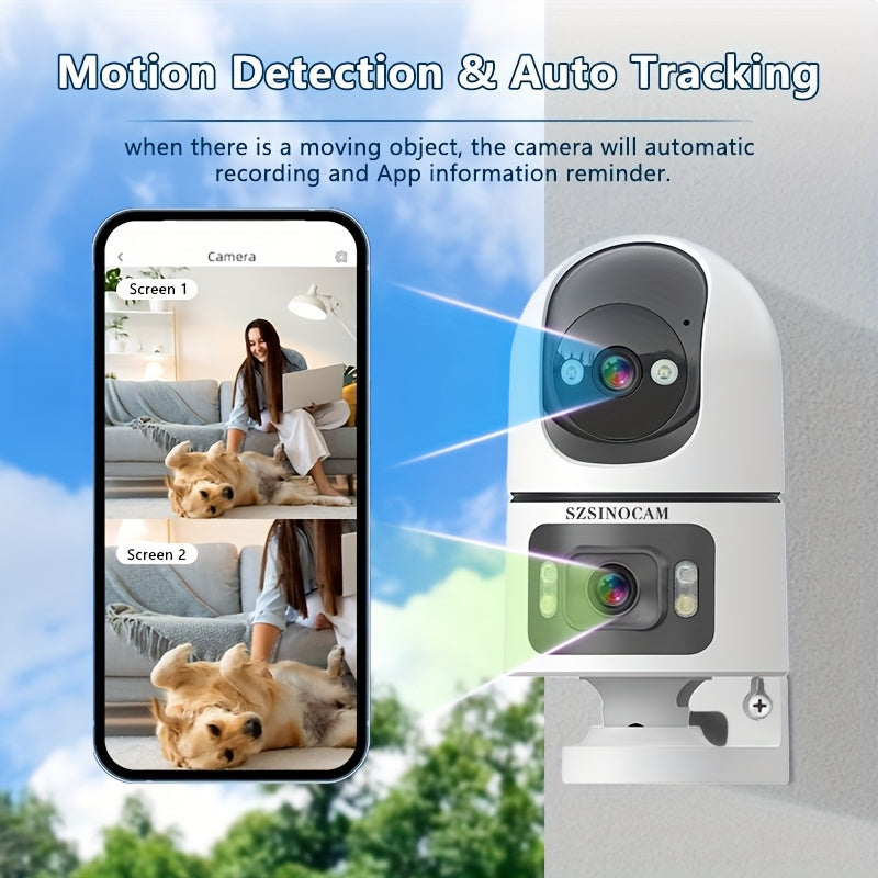 TEMU High Lens Wireless Ip Camera, Ptz Outdoor With 2.4g Wifi, Dual Screen, Auto Tracking, Night , Audio, Motion Detection For Safety And Monitor
