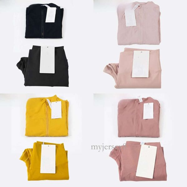 Women Yoag Yellow Set Gym set and Yoga Jacket Workout Elastic Waist leggings Fiess quick dry fiess Activewear Sweatshirt Zip up Sportwear ho