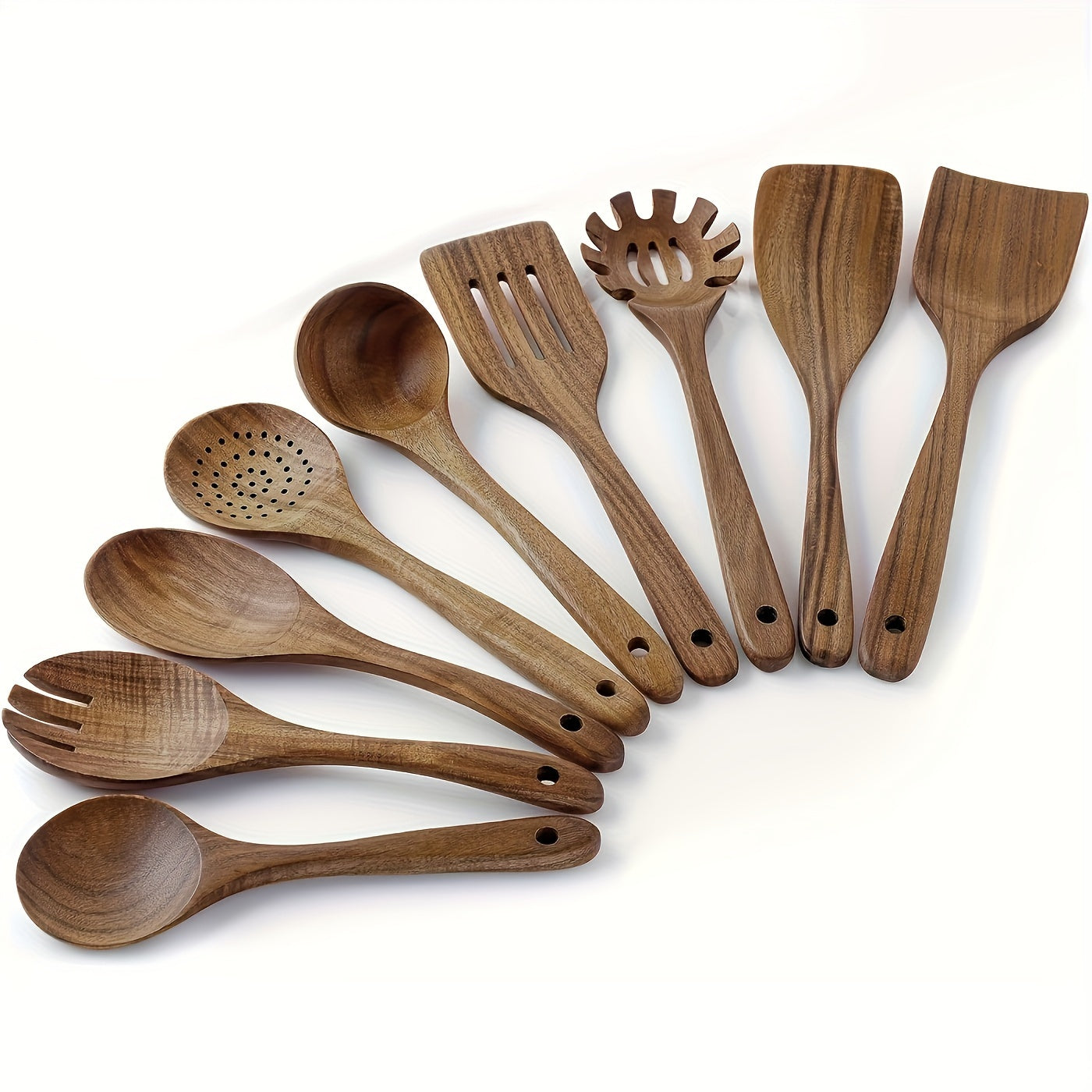 TEMU 9pcs Cooking Utensil Set - , Smooth Wooden Spoons With Comfortable Grip - Gift For Home And Commercial Use, Utensils, Cooking Tools, Tudoccy
