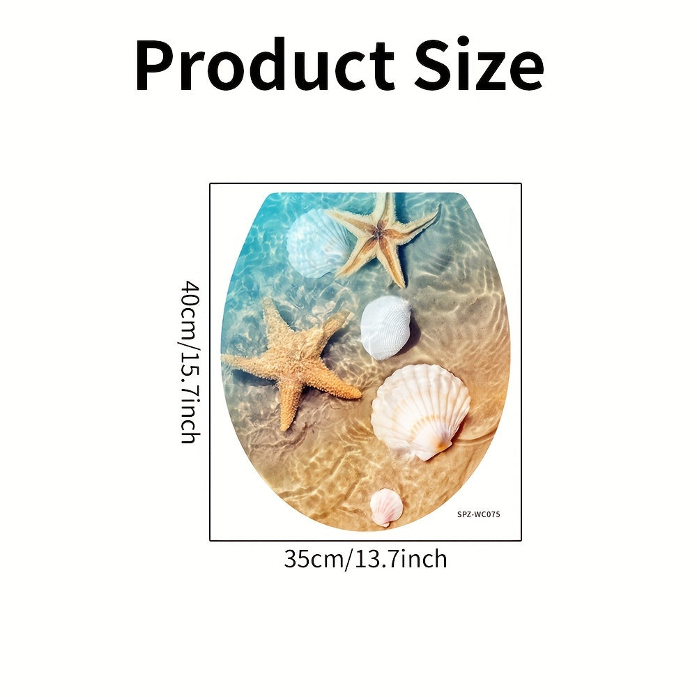 TEMU 1pc Ocean Beach Seashell Toilet Lid Cover Sticker, 15.7x13.7inches, Decorative Sea Life Bathroom Decor, Self-adhesive Waterproof Decal For Home