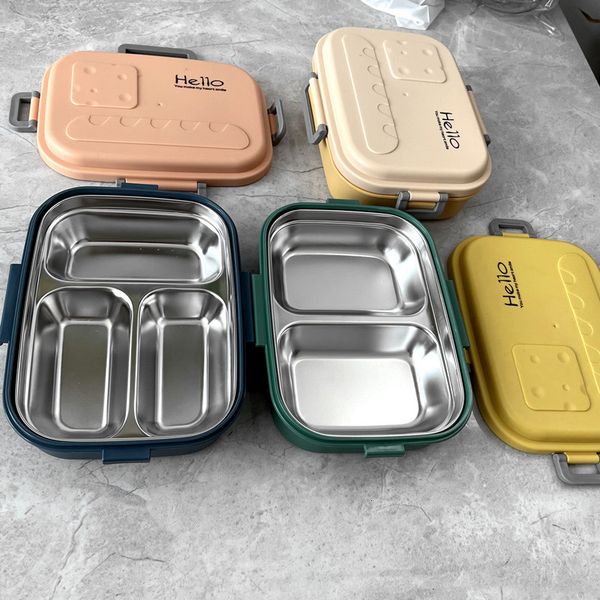 Lunch Boxes Kawaii Stainless Steel Lunch Box Portable Grids Bento Box Candy Color Student School Office Healthy Food Storage Containers 2212