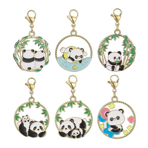 Bague ronde avec décorations pendantes en alliage d'émail panda