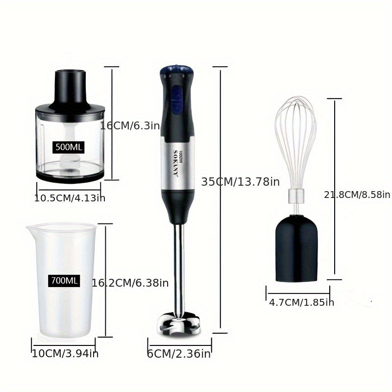 TEMU 1000w Hand Blender, Blender With 5 Mixing Speed, Electric Handheld Blender Portable Stick Mixer With Stainless Steel Blades For Soup, Smoothie,