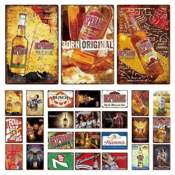 Vintage famous beer metal logo soft drink logo tin grid vintage metal poster mens cave kitchen bar home wall decoration X241113