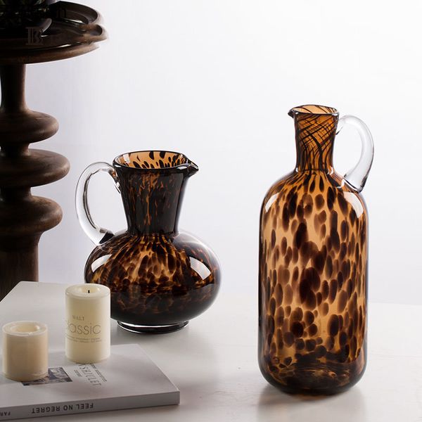 Vases Vas Kaca Motif Macan Tutul Coklat Dekorasi Meja Pot Bunga Hidroponik Rangkaian Modern 230904
