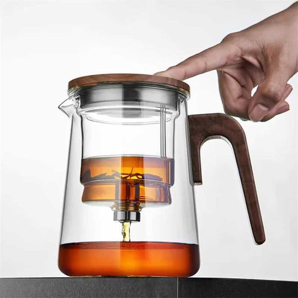 One click tea separation filter teapot with wooden handle tea separation inner container teapot with infusion solution X240913