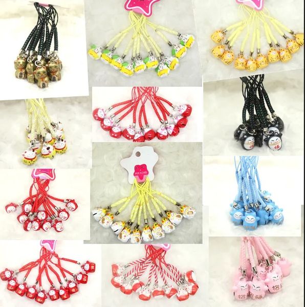Wholesale Universal 1000pcs Popular Anime Cartoon Lucky Cat Cell Phone Metal Straps & Charms Cute Bell Creative Gifts Charactors