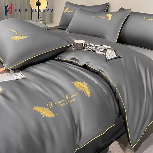 4 Piece Satin Queen Size Bedding Sets Adult Silky Bed Sheets Set Duvet COver
