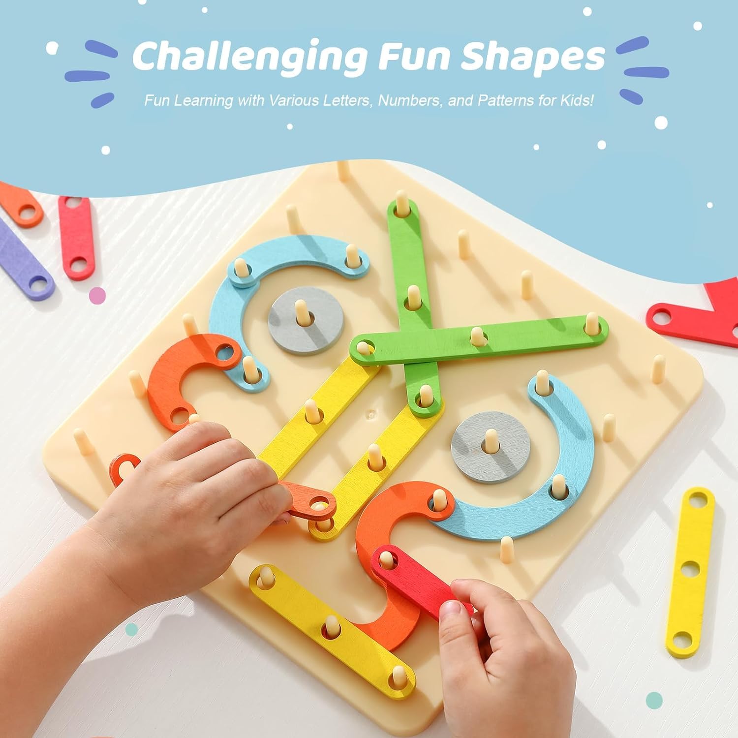TEMU Toys, Puzzles Letter And Number Shapes Construction Toys, 35 Pcs Wooden Parts For Educational Preschool Color Activity Board Set