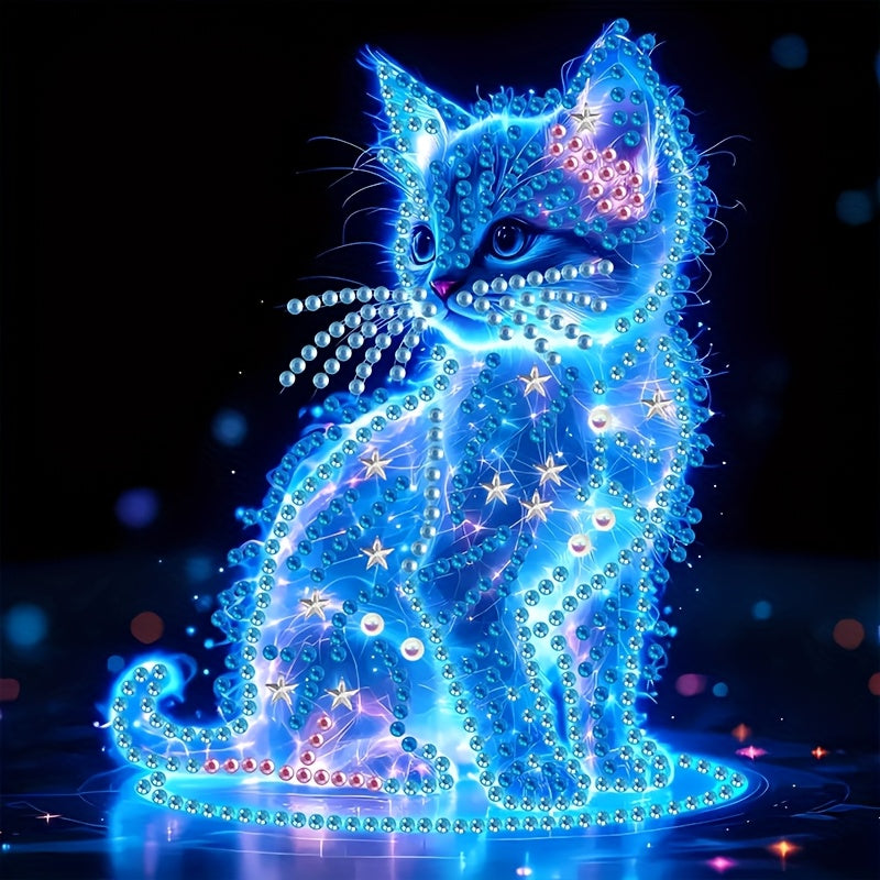 TEMU Special Shape Mosaic Craft Kit, 5d Diy -the-dark Cat Diamond Painting For Beginners, Wall Art Decor For Bedroom, Office, And Living Room