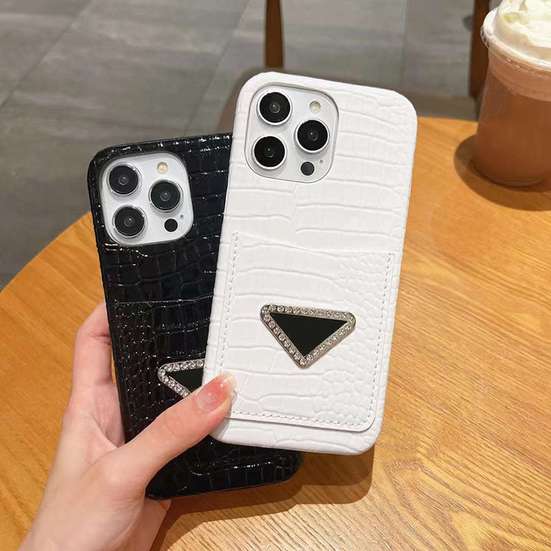 Faux Crocodile Leather Phone Cases Card Holders Pockets for Apple iPhone 15 Plus 13 12 11 Pro Max Designer Luxury Diamond Studded Mobile Cell Back C