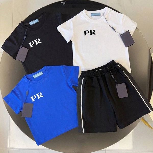 Designer Brand T Shirts Shorts Sets Baby Kids Toddler Boys Girls Clothing Set Clothes Summer Blue White Black Luxury Tracksuit Youth Sportsu