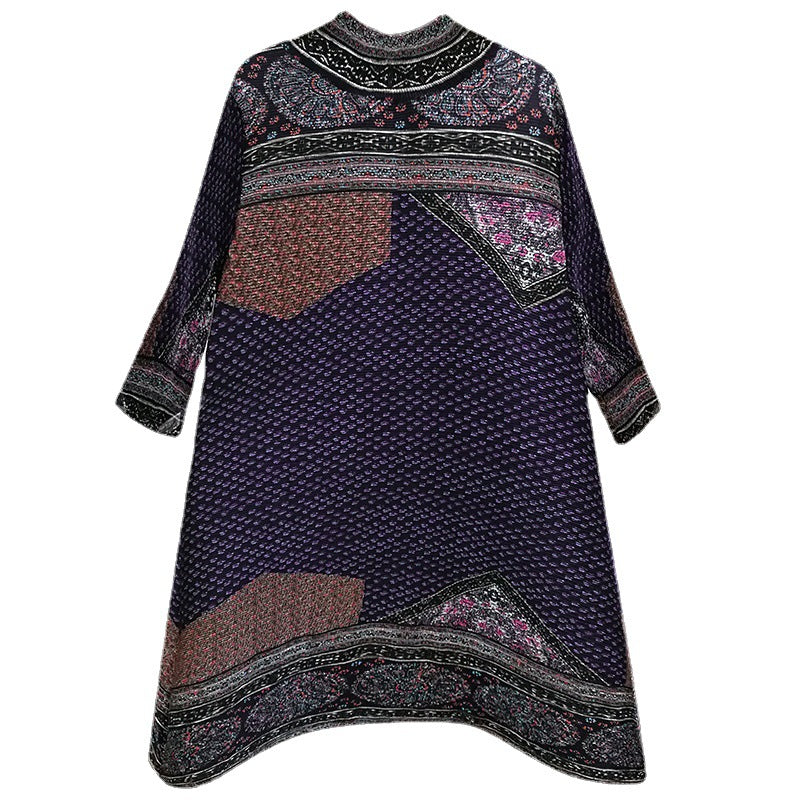 (109) Miyake women&#039;s half-high collar loose retro dress spring and summer Chinese floral A-line skirt small size pleated dress