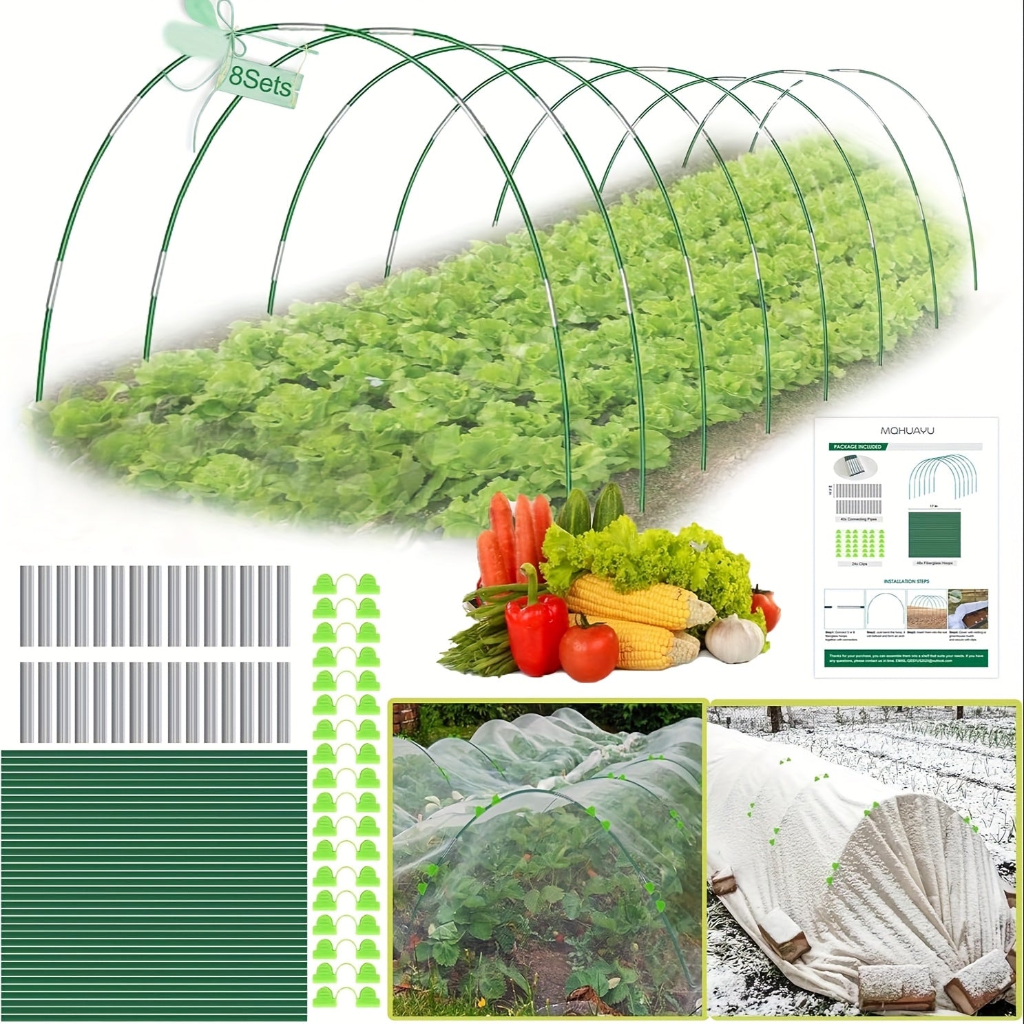 TEMU 40-50garden Hoops For Raised Beds, 8-10 Sets Of 8.5 Ft Long Garden Hoops, Fiberglass Greenhouse Hoops Grow Tunnel For Garden Netting, Diy Plant