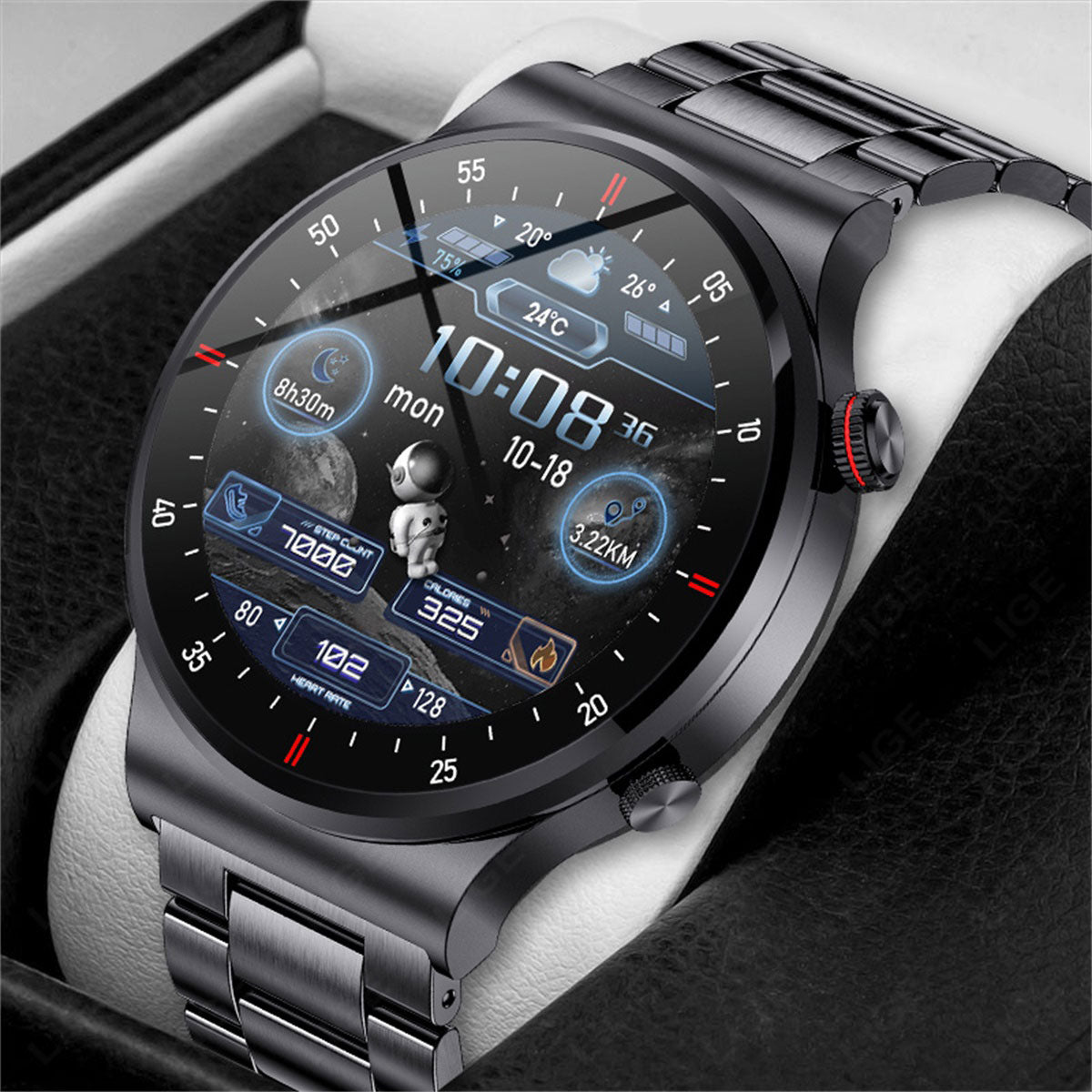 LIGE outdoor sports smartwatch multifunctional waterproof chronograph health monitoring music playback remote control camera Bluetooth call function