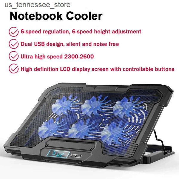 Laptop Cooling Pads S6 LCD Version Gaming Laptop Cooler Support 13-18 Inch 6 Fans Dual USB Ports Notebook Cooling Pad Bracket Large Size Led