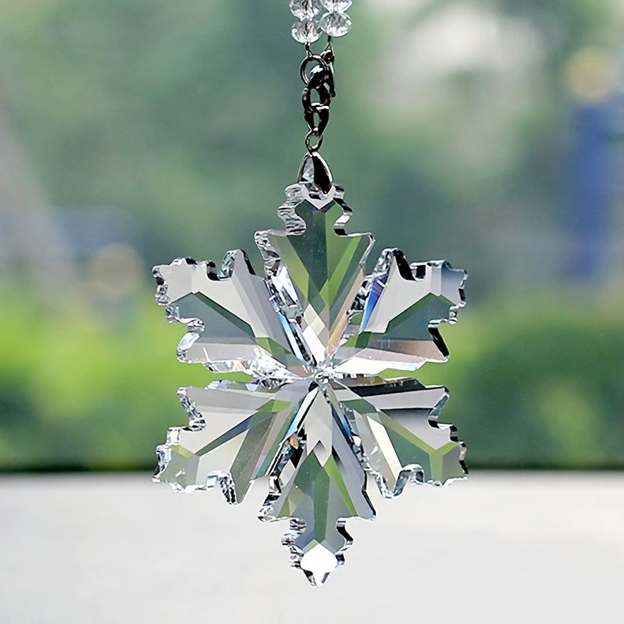 TEMU 1pc Of Car Christmas Crystal Pendant, Popular Snowflake Ornament For Christmas Tree.