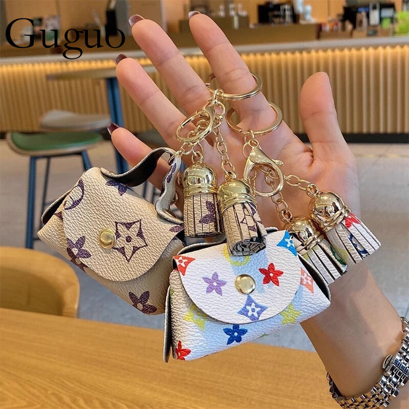 Guguo Free Shipping Designer Luxury Cute Mini Leather Small Bag Coin Purse Earphone Bag Storage Bag Old Flower Pendant Key Card Holder Key Bag For W