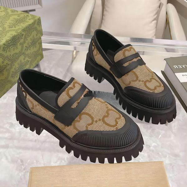 2024 Designers Loafers Woman Lace-up Shoe Loafer Platform Sneaker Dress Moccasins Canvas Derby Shoes Chunky Bottom Office Lady Rubber Lug So
