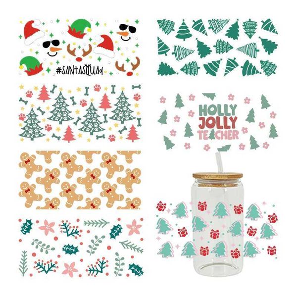 UV DTF Sticker christmas Theme For The 16oz Libbey Glasses Wraps Cup Can DIY Waterproof Easy To Use Custom Decals D5981XJ241114
