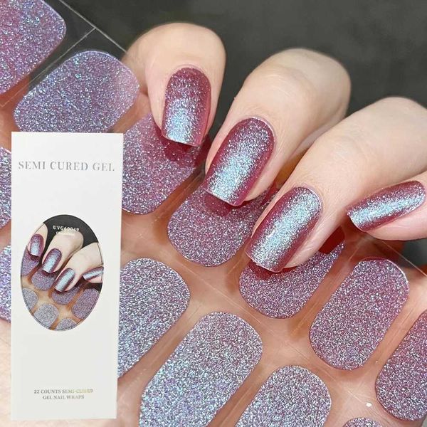 Semi Cured Gel Nail Strips Nail Gel UV Stickers Chameleon Aurora Uas Gel Polish Wraps Full Cover Long Lasting Finger Nail DecalM240708