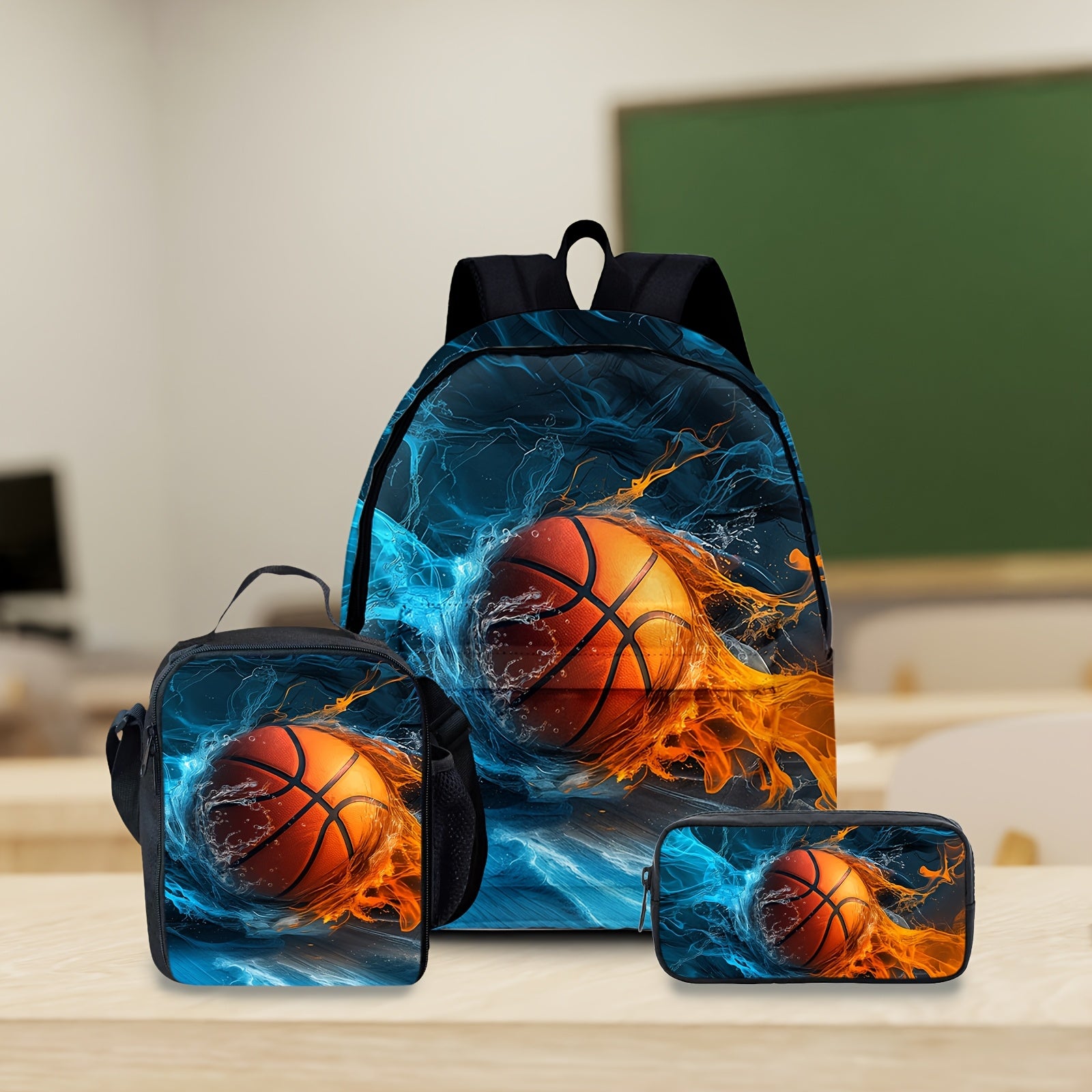 TEMU Cartoon Basketball Backpack, Lunch Bag, Pencil Case 3pcs - Durable, Lightweight W- Multi-pockets.. Back-to-school Gifts, Items