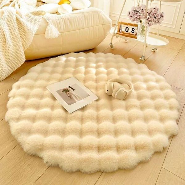 Home Decorative Elegant Bubble Plush Mat with Rabbit Hair Texture - Perfect for Child Safe Zones Diameter 30cm-40cm-50cm-60cm-70cm