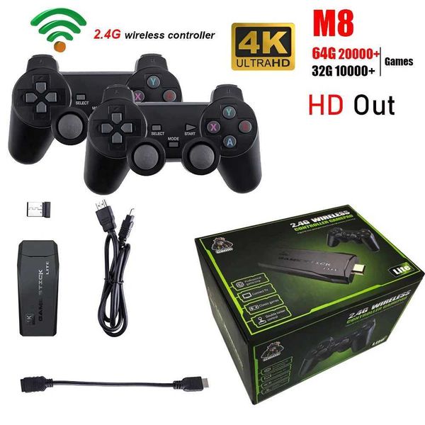 Video Game Sticks M8 Console 2.4G Dual Wireless Controller Game Stick 4K 20000 games 64GB Retro game For Dropshiopping Xmas GiftXJ250211