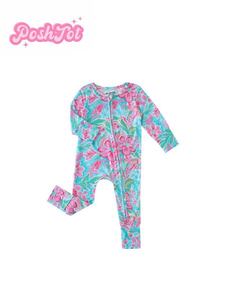 POSHTOT birchapple flower print bamboo fiber baby long sle. Baby pajamas two-way zipper 0-2 years rper. Z250110