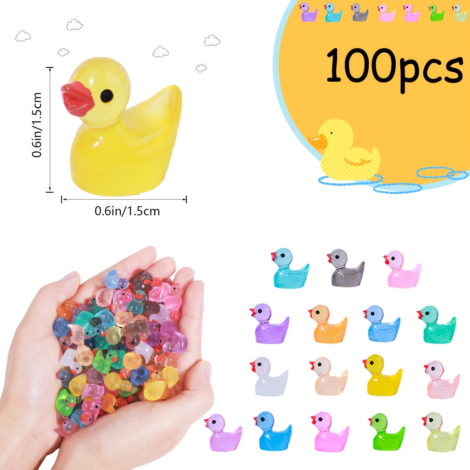 TEMU 100pcs Mini Resin Miniature Ducks Glow In The Dark Micro Ducks Glow In The Dark For Diy Garden Yard Duck Accessories Micro Landscape Aquarium