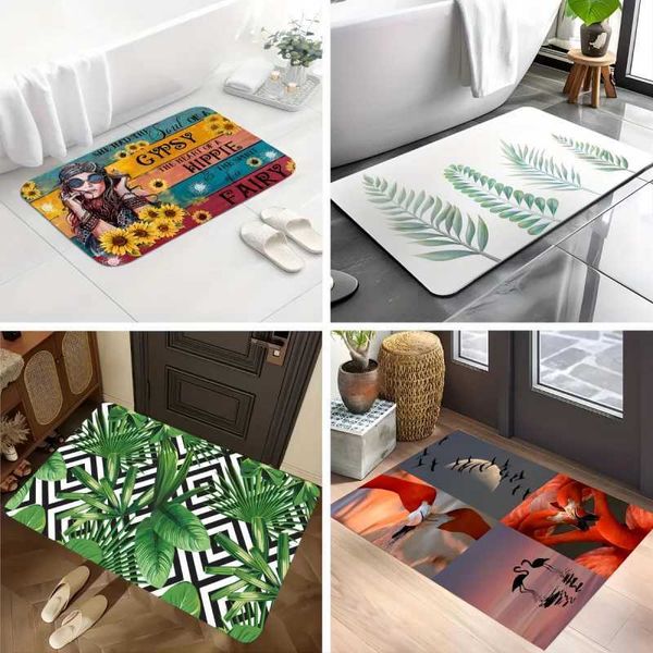 Minimst Leaf Pattern Bath Mat Super Absorbent Doormat Anti Slip Diatomite Rug Washroom Carpet Shower Room Indoor DoormatsC241227