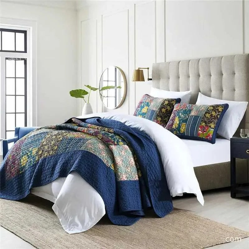Solid Embroidered Bedspread Quilt Set 3pcs Quilted Bedding Cotton Quilts Bed Covers Pillowcase Blanket King Queen Size Coverlets 252033 RRR