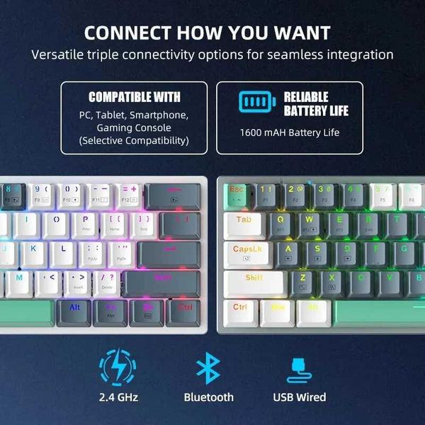 Keyboards MACHENIKE K500-B61W Wireless Mechanical Keyboard 60% ANSI Layout Hot-swappable Tri-mode RGB Wireless Gaming Keyboard For Gamer z25