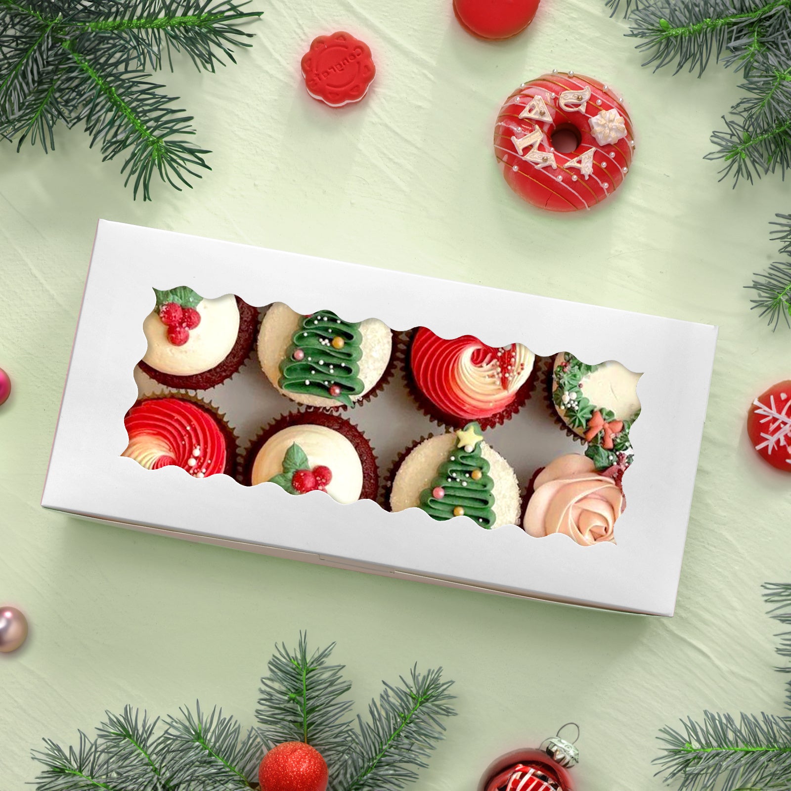 TEMU Whonline 30pcs Bakery Boxes With Window, 12x5.5x2.5 Inches White Cookie Box, Chocolate Covered Strawberry Boxes, Boxes For , Donuts, Pastries,