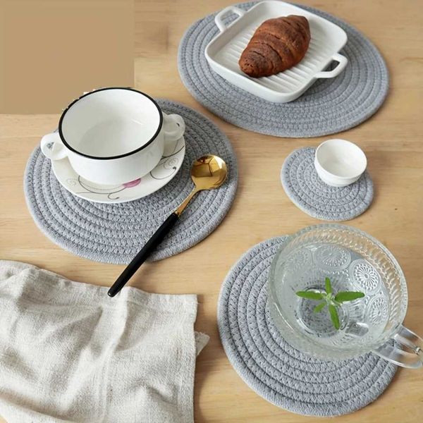 Cotton Woven Coaster Japanese Hand-woven Thread Rope Placemat Household Table Heat Insulation Table Mat Office Desktop Coaste Y250115