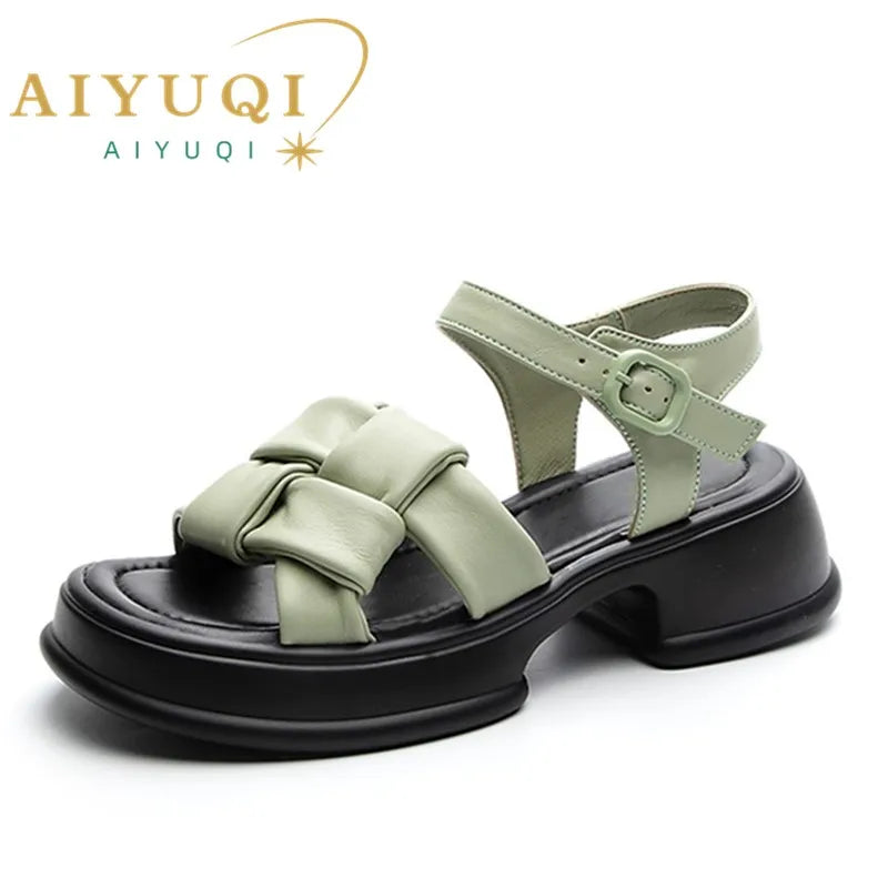 AIYUQI Women Sandals Summer Platform Open Toe Cross Braided Women Sandals Genuine Leather Large Size Women Sandals