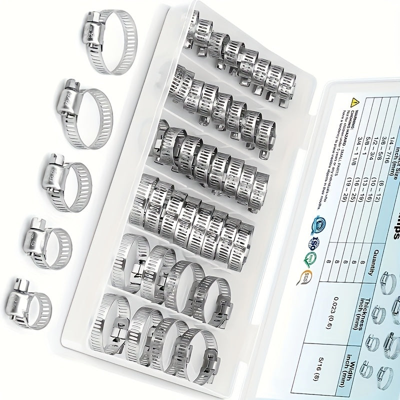 TEMU 40pcs Stainless Steel Hose Clamp Set With Worm Gear Clamps For Pipes, Intercoolers, Plumbing, Tubes, And Fuel Lines (sizes: 1-4'' To 1-1-8'')