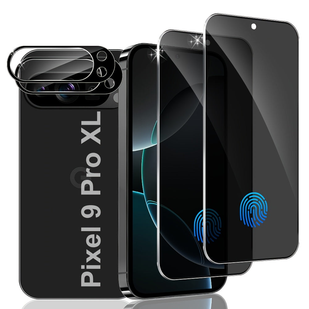 TEMU 2+2 Pack Pixel 9 Pro Xl Privacy Tempered Screen Protector + 2 Pack Camera Lens Protector, Privacy Tempered Glass, Full Coverage, Support