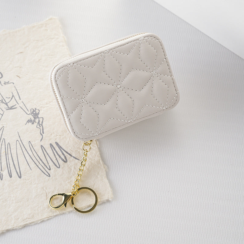 MM226M Women&#039;s cosmetic bag 2025 new diamond embroidery line portable small simple solid color with mirror makeup storage lipstick bag