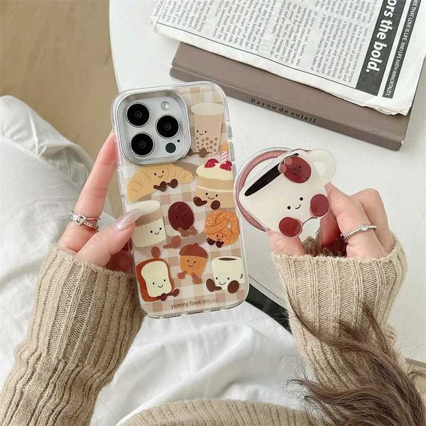 Phone case Korean Cute Toast Coffee Cartoon Wireless Charge Phone Case For iPhone 13 14 15 16 Pro Max Funny Coffee Magnetic Holder Z241102