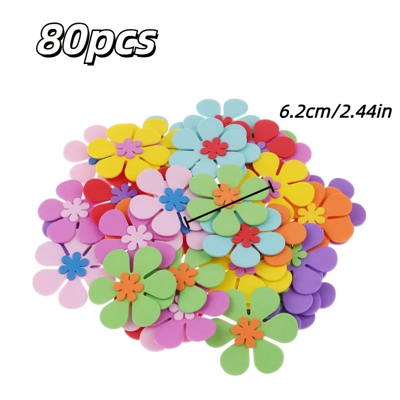 TEMU 80pcs Self-adhesive Craft Foam Flowers, Versatile Plastic Floral Embellishments, For Diy Scrapbooking, Wedding, Engagement, Birthday, Party, New