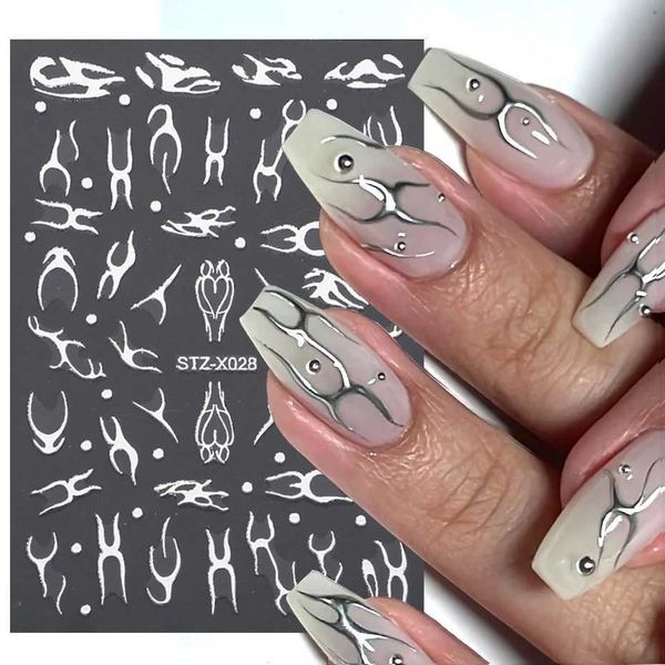 3D Silver Metallic Line Chrome Nail Sticker French Stripe Line Flame Metal Liquid Slider Heart Star Aesthetic Y2K DecalsXJ240814