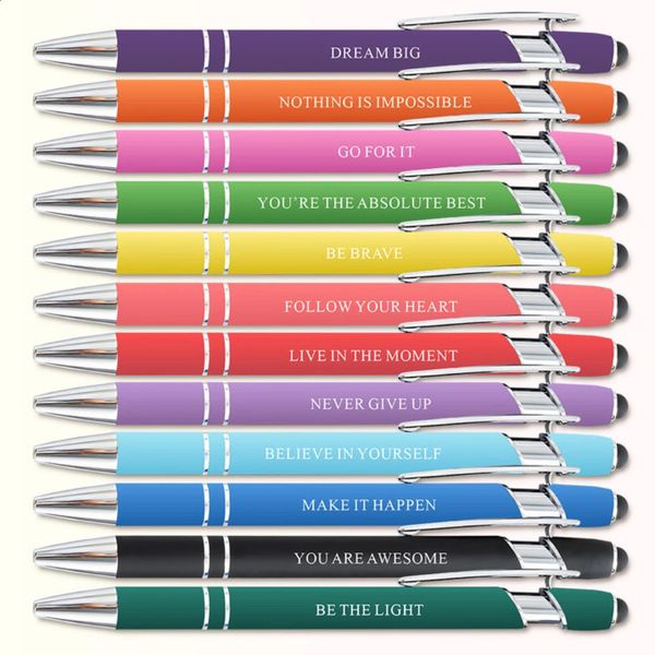 12Pcs Vibrant Colors Motivational Quotes Ballpoint Pen Mental Health GiftPositive Words Office School Stationery 241223
