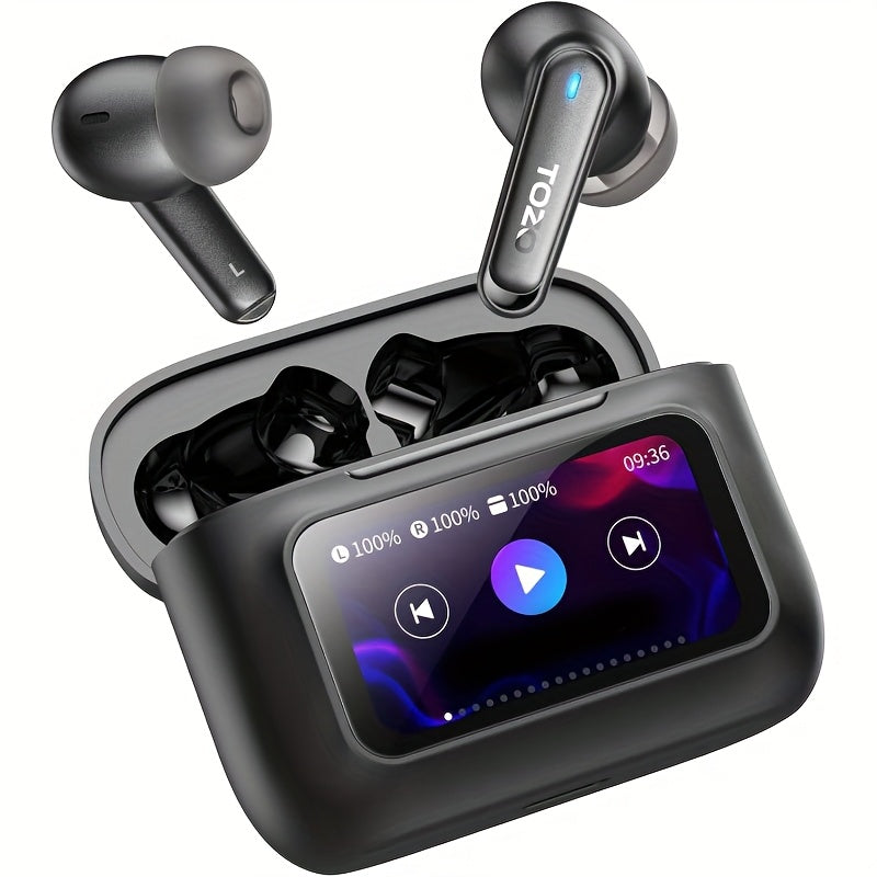 TEMU Ai Wireless Earbuds With Touch Screen, Active Noise Cancelling, 4 Mics Enc For Clear Calls, Deep , Long Playtime, 32 Eqs Via App Supports