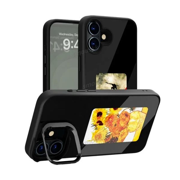 Luxury DIY E-ink screen projection AI photo built-in stand phone case suitable for iPhone 15 14 13 Pro Max smart NFC phone case