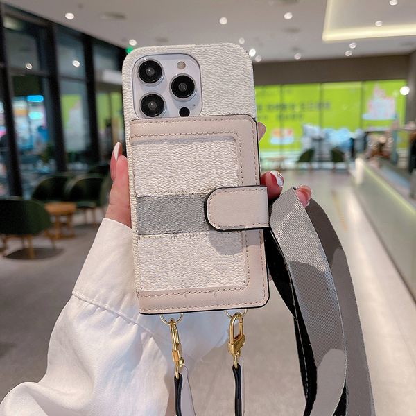 Luxury Leather Wallet Phone Case for iPhone 16 15 14 13 Samsung S25 S24 Crossbody Strap Card Holder Magnetic Tab Closure Lens Bump Hardwares