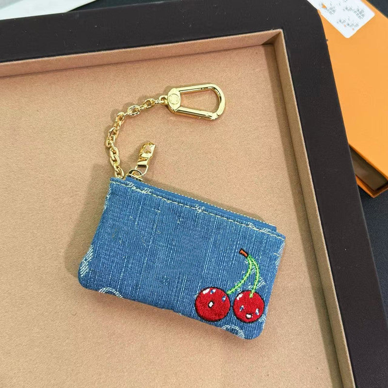 Designer Bag Charm Denim embroidery Wallet Key Pouch Coin Purse Credit Card Holder coin wallet leather TM Key Pouch murakami cherry Purse