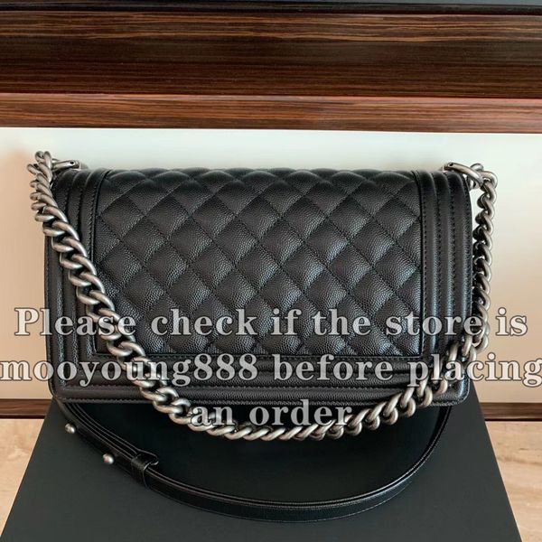 12A Upgrade Mirror Quality Designer Classic Boy Flap Bag Small Medium Womens Real Leather Handbags Lambskin Caviar Quilted Purse Bag Black S