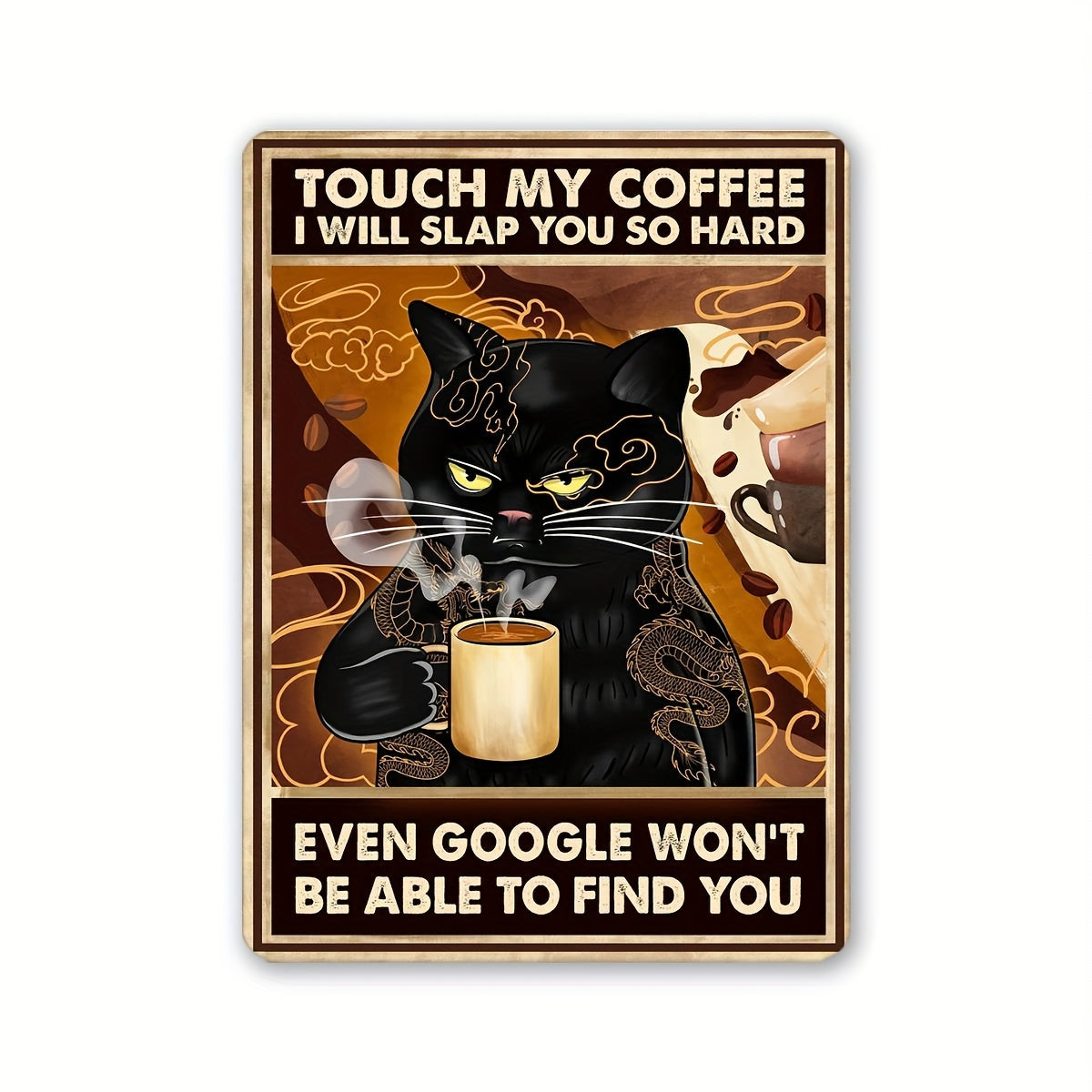 TEMU 2d Flat, 1pc Modern "touch " Funny Magnetic Refrigerator & Iron Door Decor - Whimsical Black Cat Drinking , Non-functional Magnetic Surface,