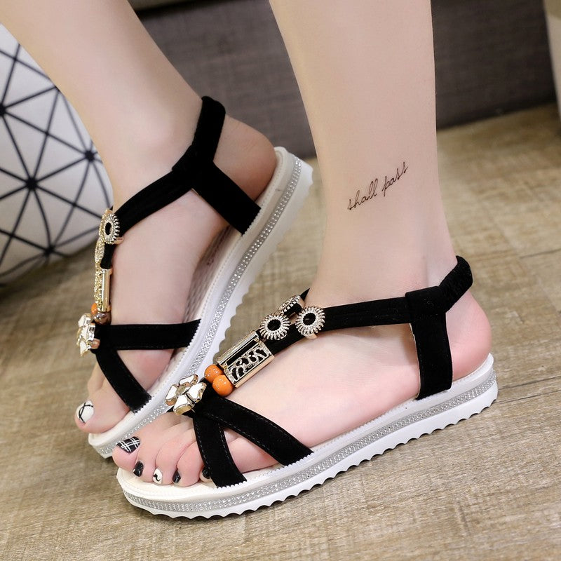 Sandals for women 2024 summer Korean fashion Bosimi non-slip flat sandals casual rhinestone student women&#039;s shoes